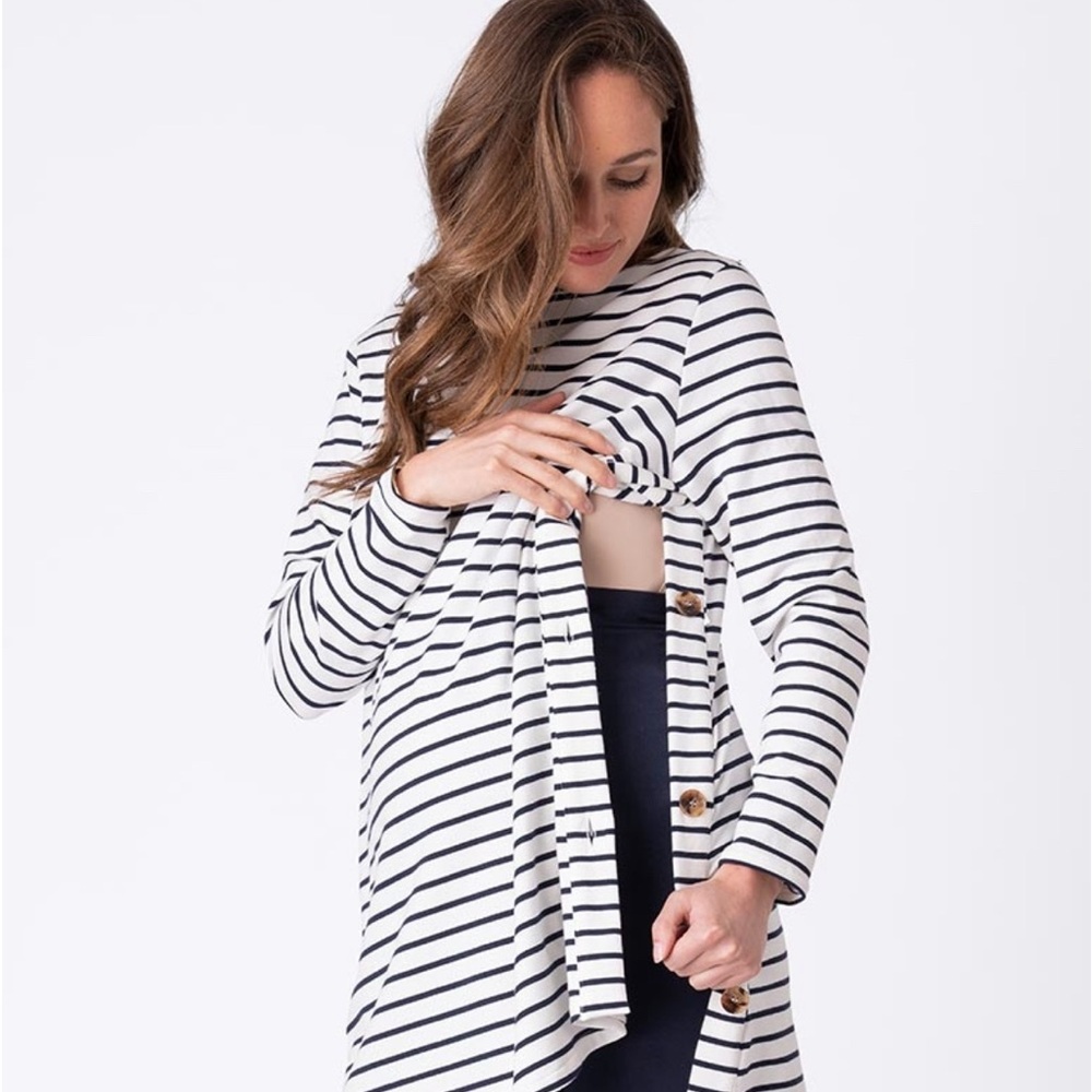 Seraphine Striped Cotton Maternity & Nursing Tunic